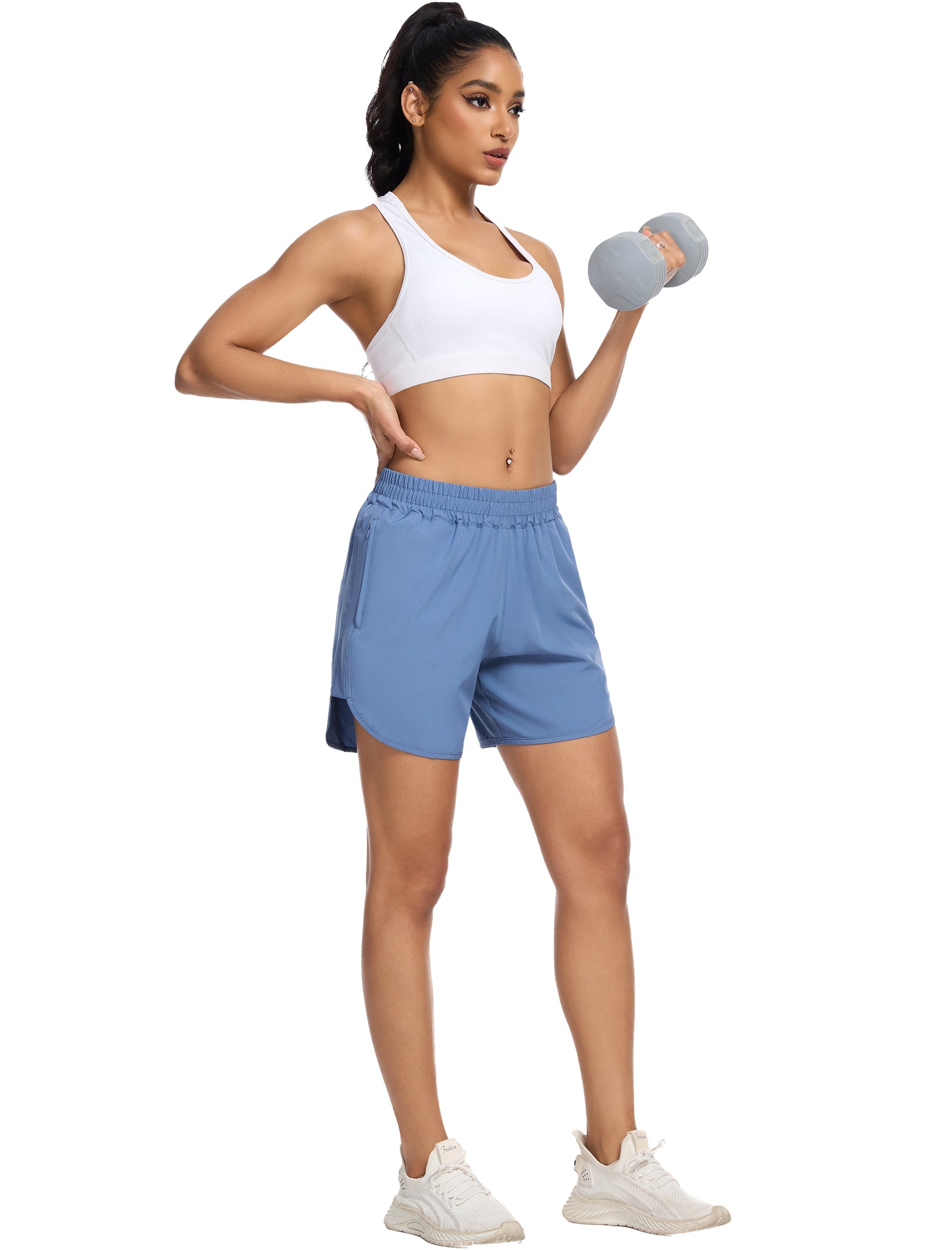 SILKWORLD Women's Running Shorts Hight Waist 5" Summer Athletic Gym Workout Fashion Short with Liner and Zipper Pockets