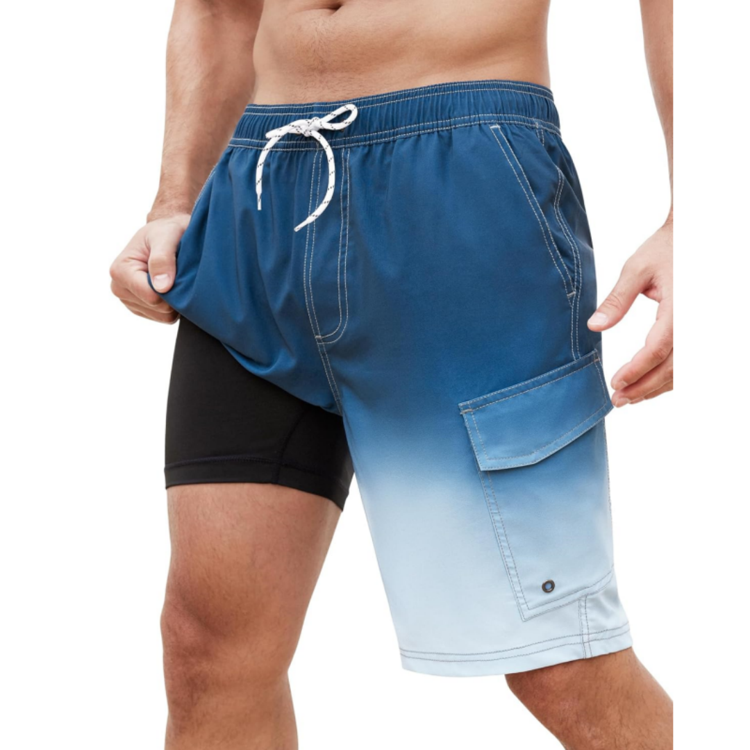 SILKWORLD Men's Swim Trunks with Compression Liner Bathing Suits Quick-Dry