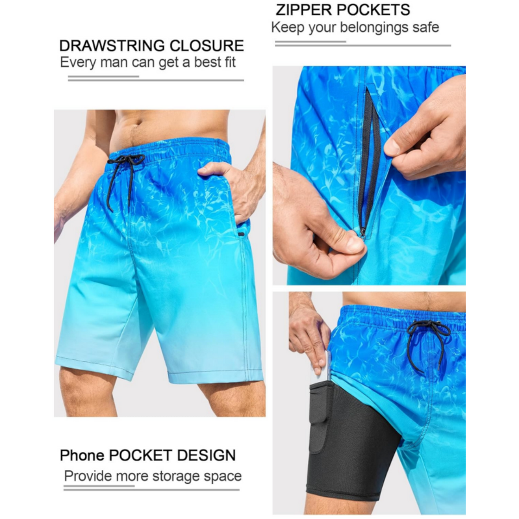 SILKWORLD Men's Swimming Trunks with Compression Liner 2 in 1 Quick-Dry