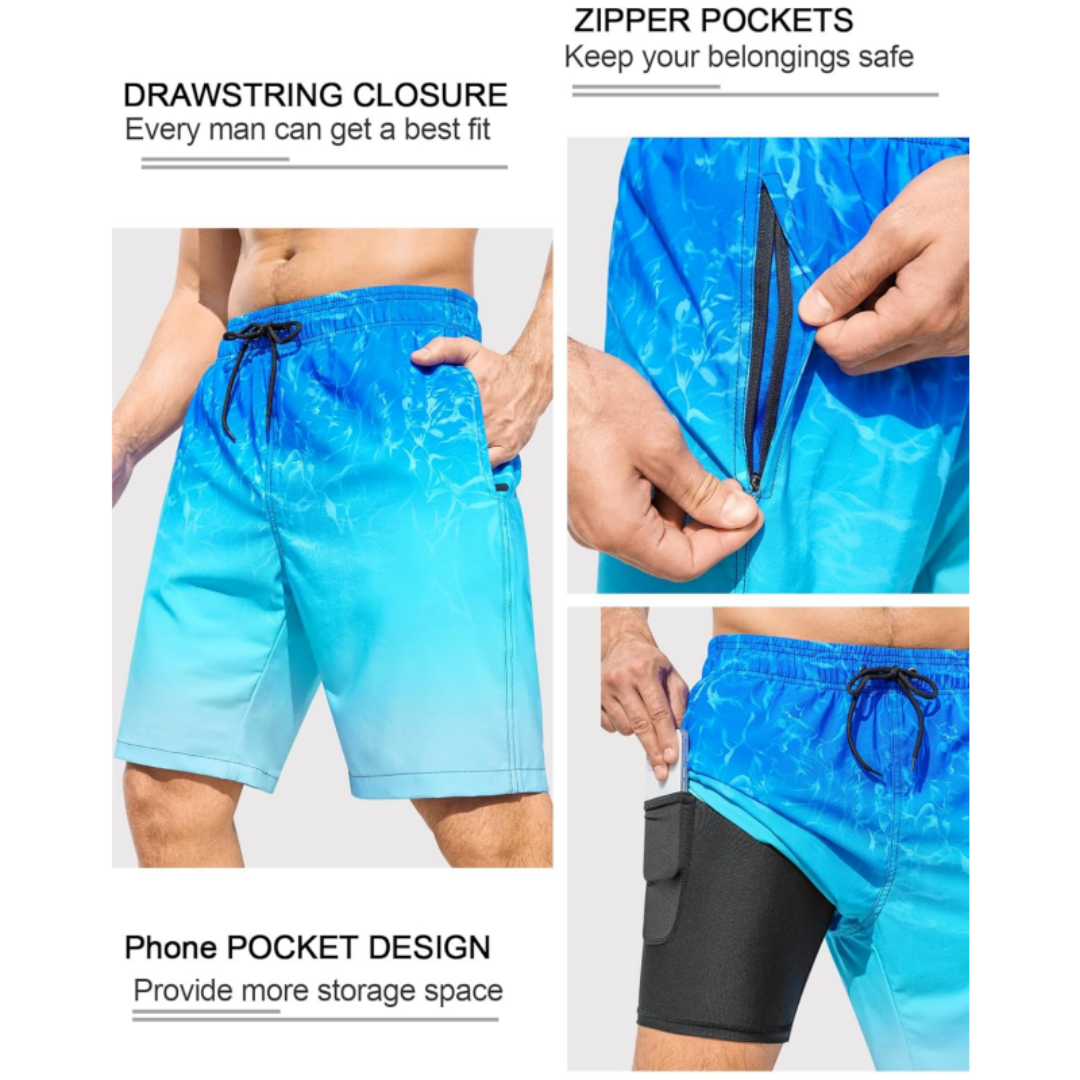 SILKWORLD Men's Swimming Trunks with Compression Liner 2 in 1 Quick-Dry