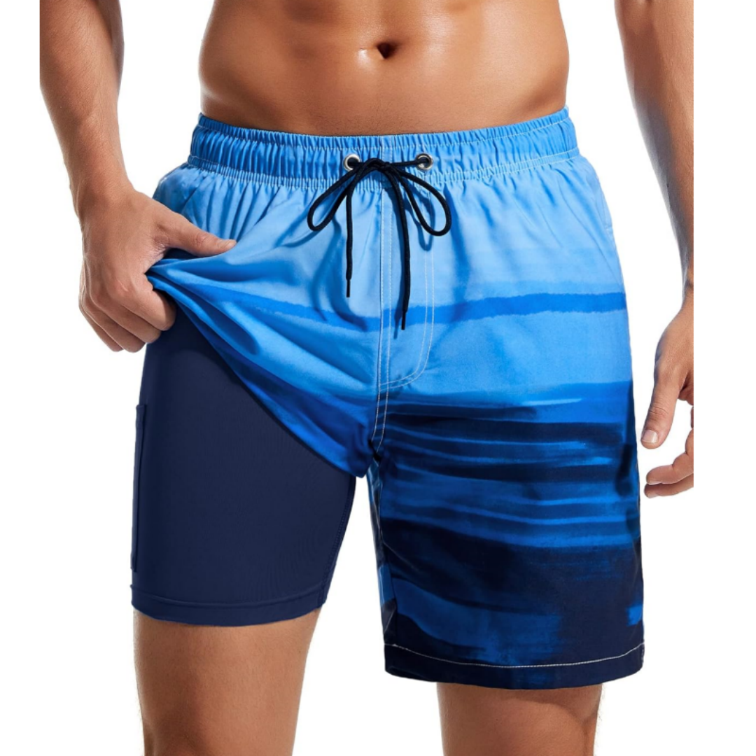 SILKWORLD Men's Swim Trunks Quick Dry Compression Liner 2 in 1 Shorts Swimsuit
