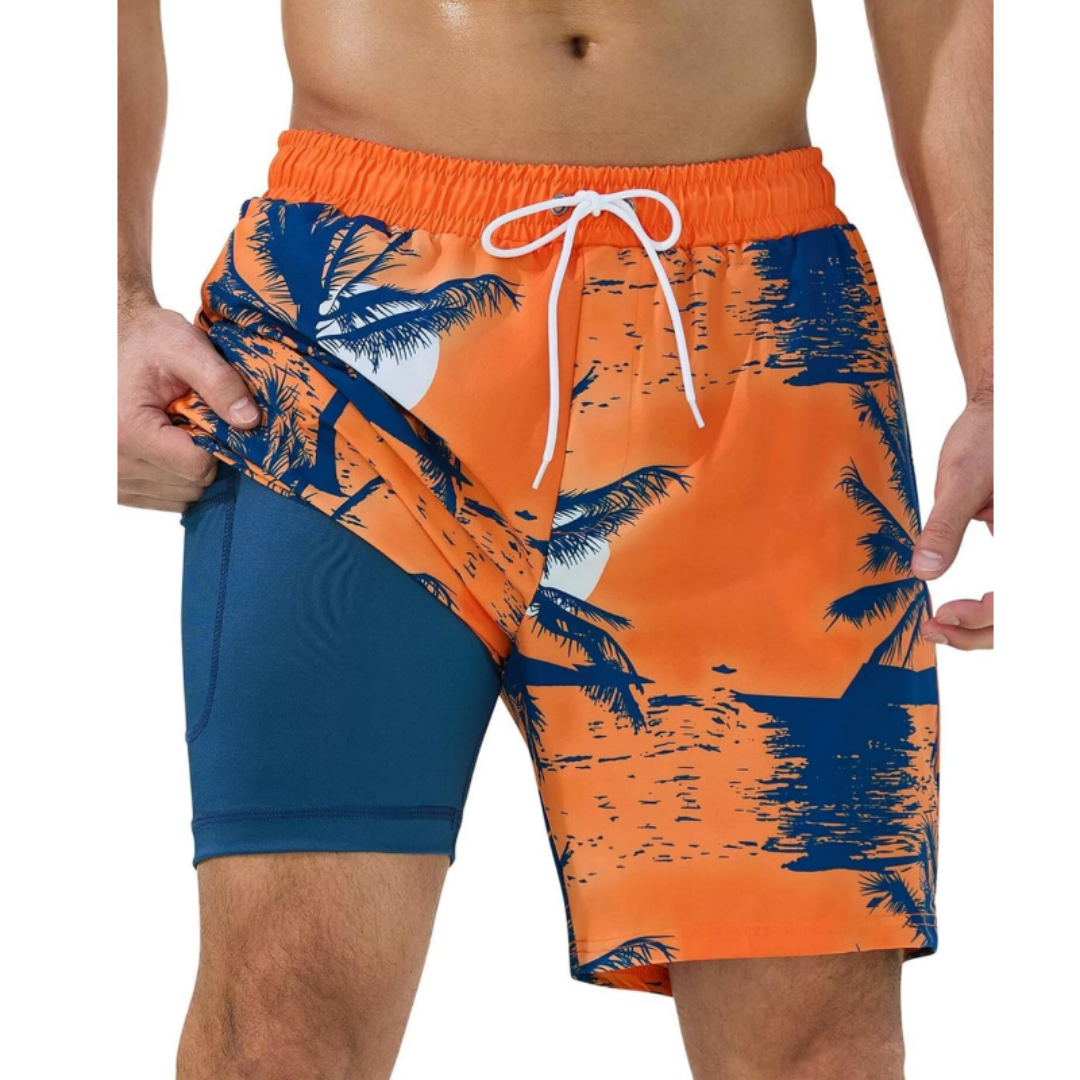 SILKWORLD Men's Swim Trunks Quick Dry Swimming Shorts with Compression Liner