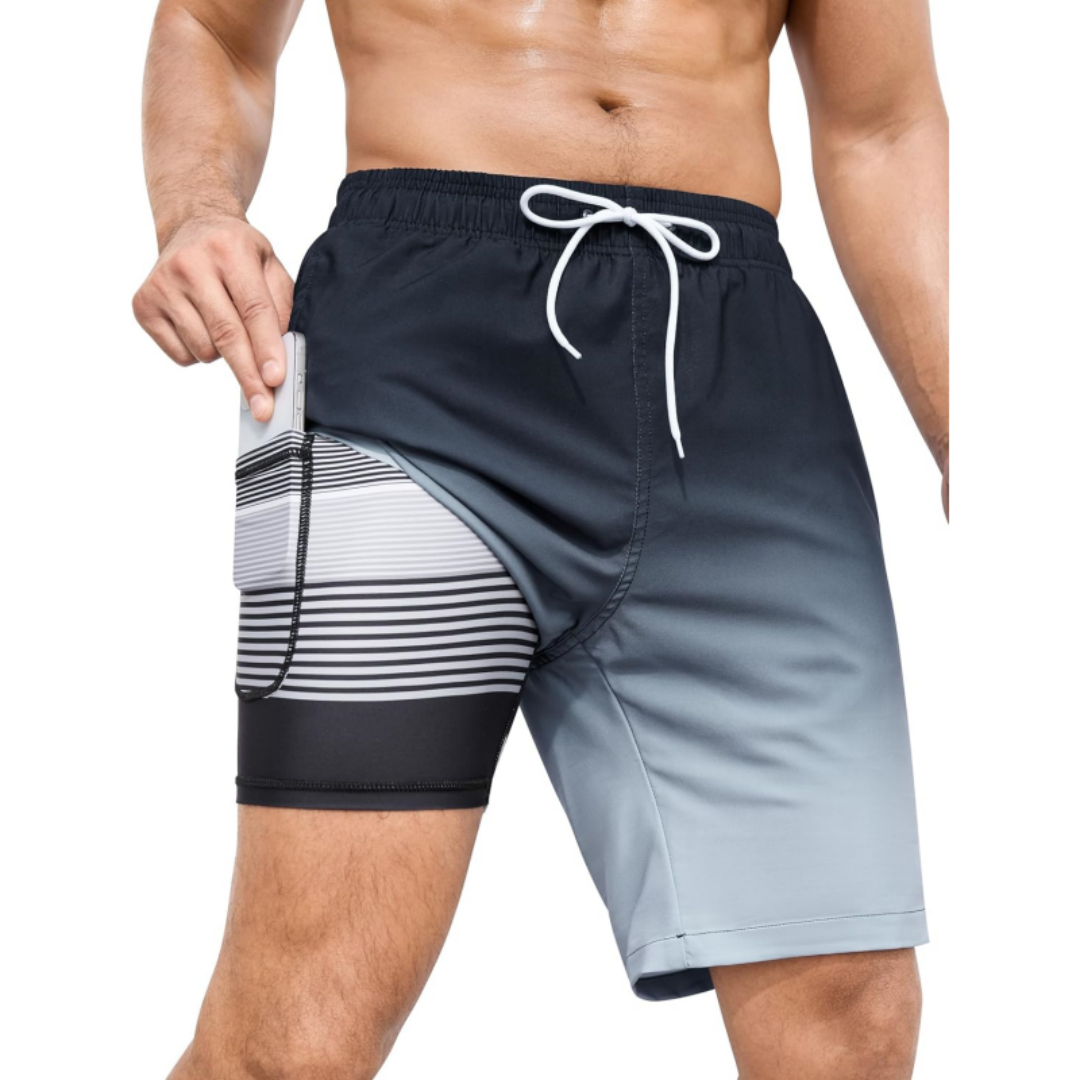 SILKWORLD Men's Swimming Trunks with Compression Liner 2 in 1 Quick-Dry