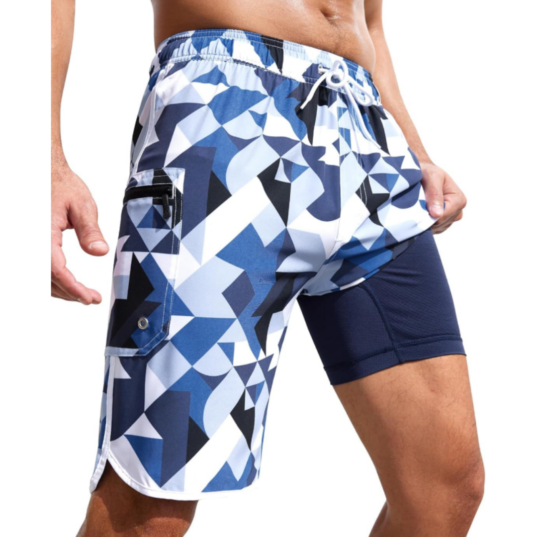 SILKWORLD Men's Swim Trunks with Compression Liner 9 Inch Suit 2 in 1 with Pockets