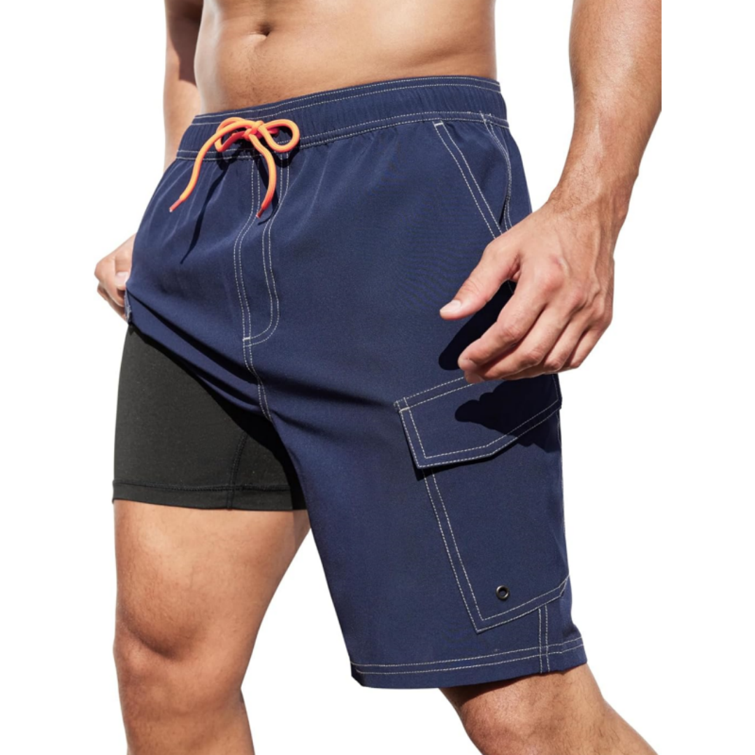 SILKWORLD Men's Swim Trunks with Compression Liner Bathing Suits Quick-Dry