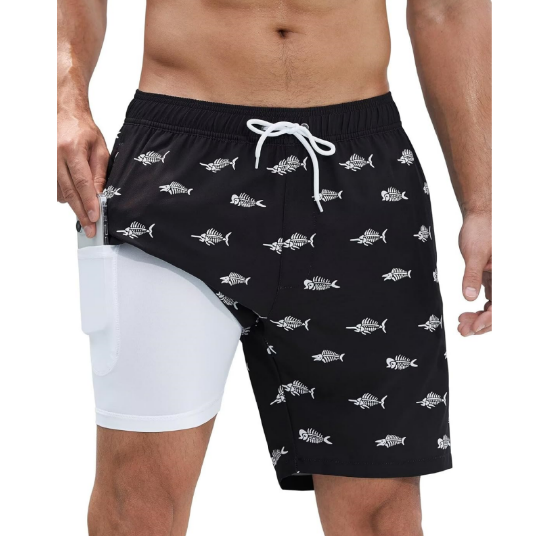 SILKWORLD Men's Swim Trunks Quick Dry Swimming Shorts with Compression Liner