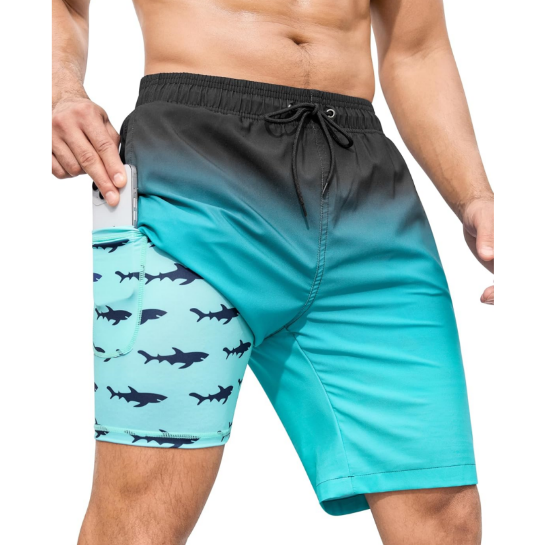 SILKWORLD Men's Swimming Trunks with Compression Liner 2 in 1 Quick-Dry