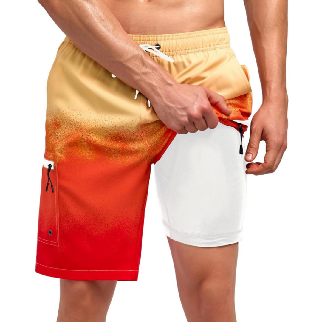 SILKWORLD Men's Swim Trunks with Compression Liner Zipper Cargo Pockets Bathing Suit