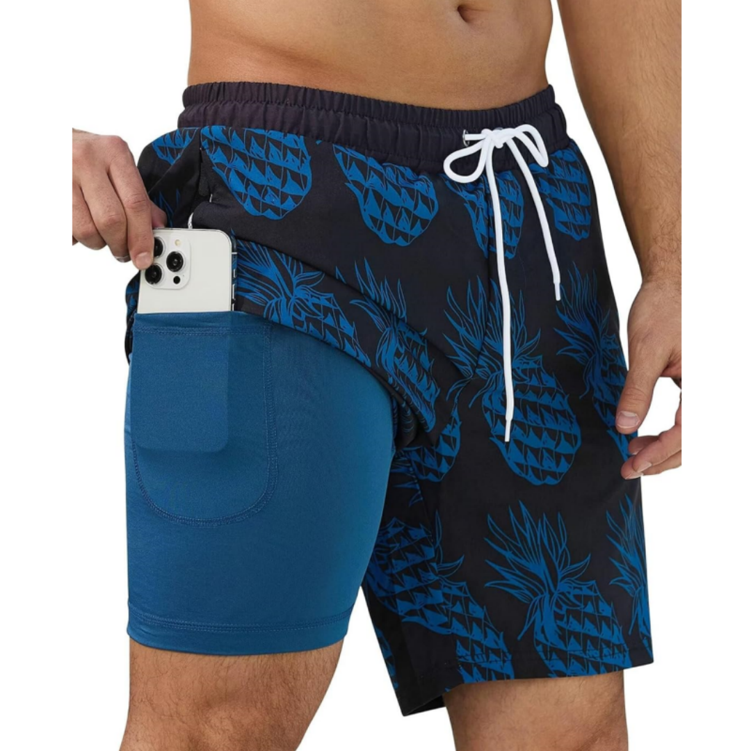 SILKWORLD Men's Swim Trunks Quick Dry Swimming Shorts with Compression Liner