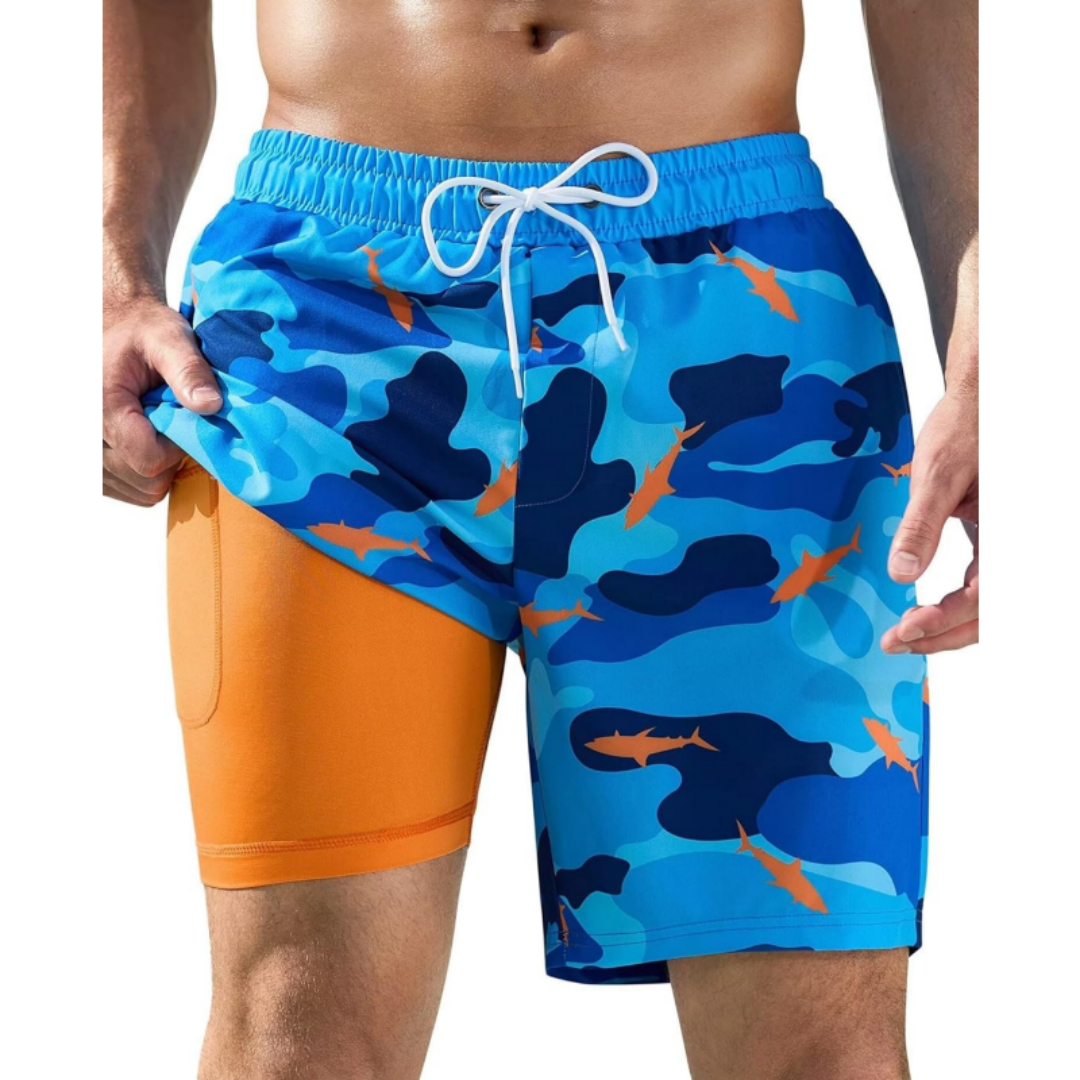 SILKWORLD Men's Swim Trunks Quick Dry Swimming Shorts with Compression Liner