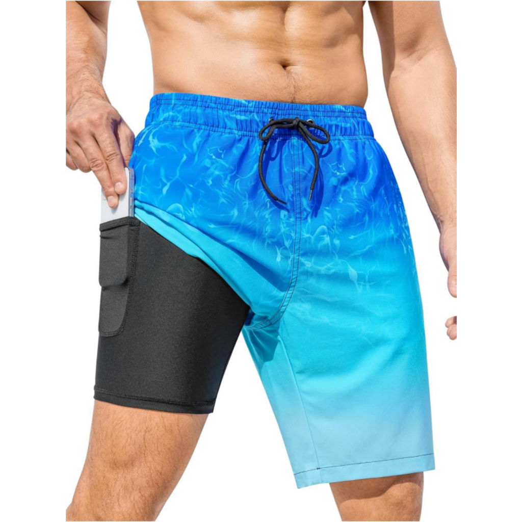 SILKWORLD Men's Swimming Trunks with Compression Liner 2 in 1 Quick-Dry