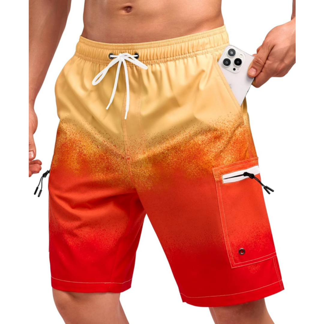SILKWORLD Men's Swim Trunks with Compression Liner Zipper Cargo Pockets Bathing Suit