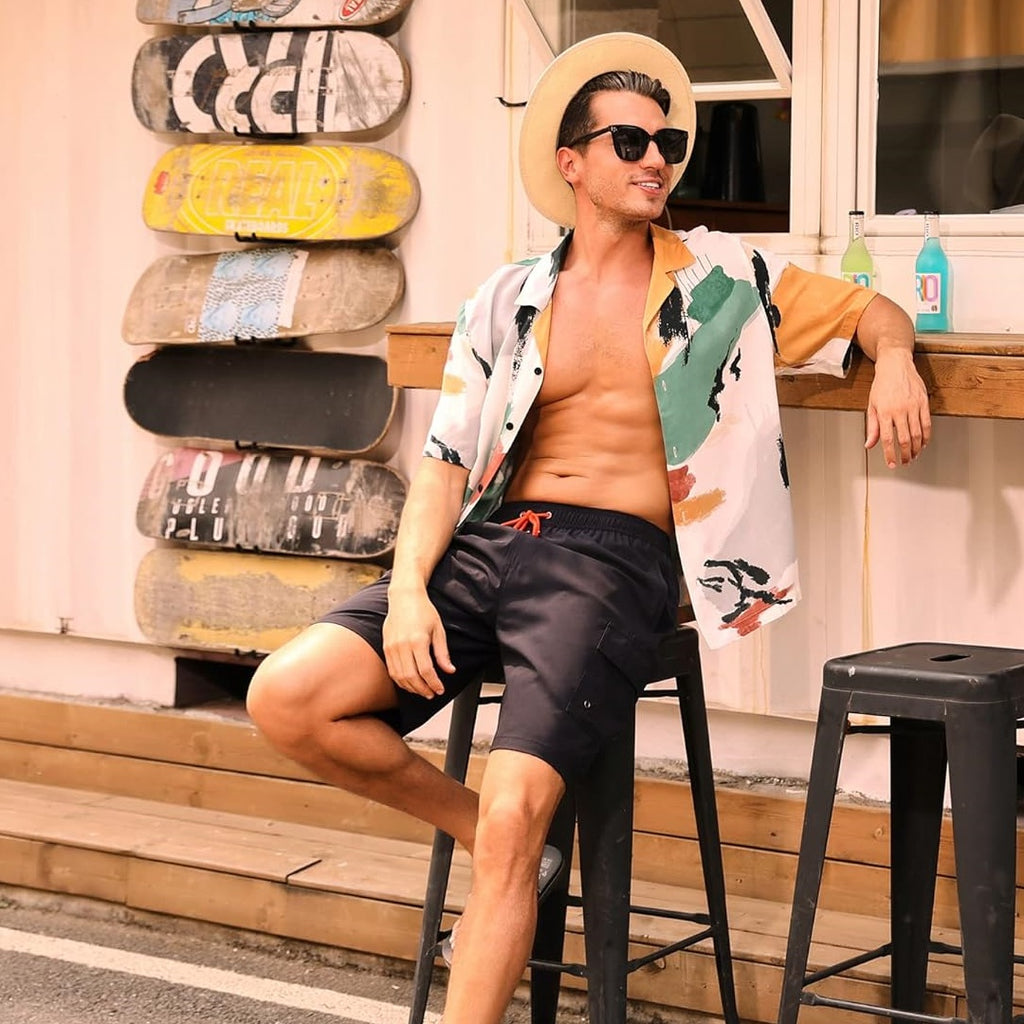 SILKWORLD Men's Swim Trunks with Compression Liner Quick Dry Bathing Suits