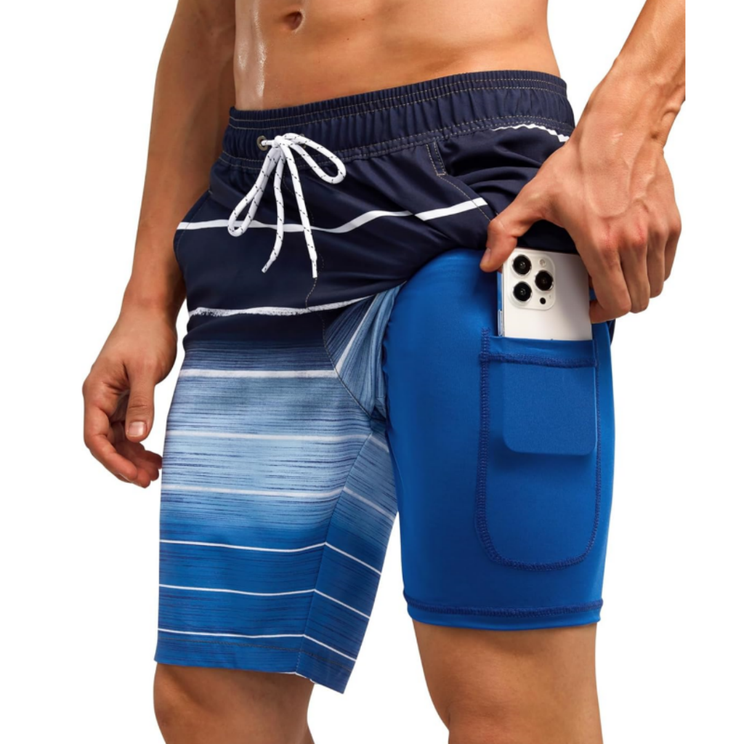 SILKWORLD Men's Swim Trunks with Compression Liner Quick Dry Bathing Suit