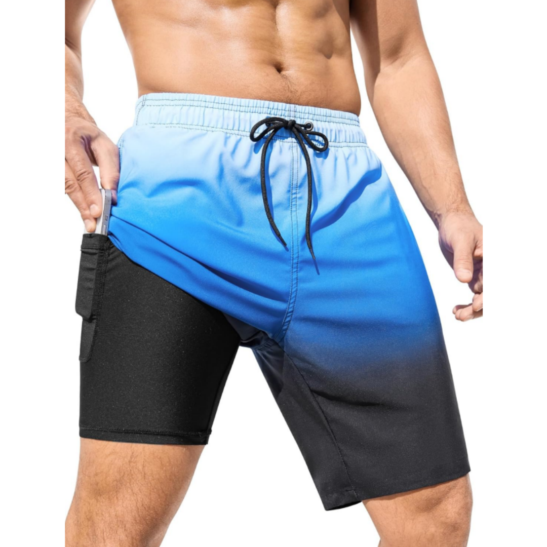 SILKWORLD Men's Swimming Trunks with Compression Liner 2 in 1 Quick-Dry