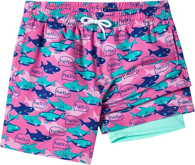 SILKWORLD Boys Swim Trunks with Compression Liner Quick Dry Bathing Suits
