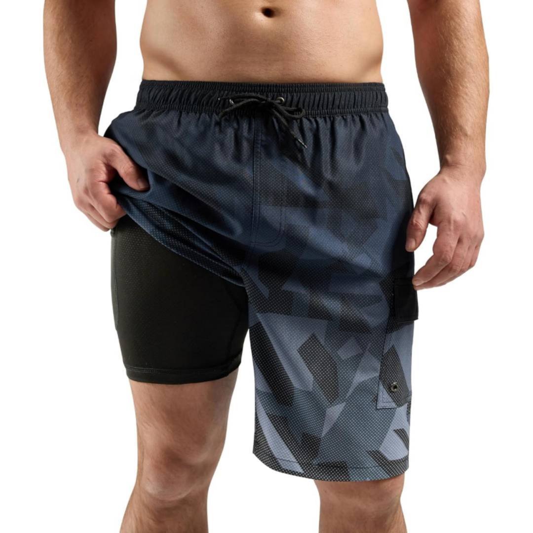 SILKWORLD Men's Swim Trunks with Compression Liner Quick Dry Bathing Suits