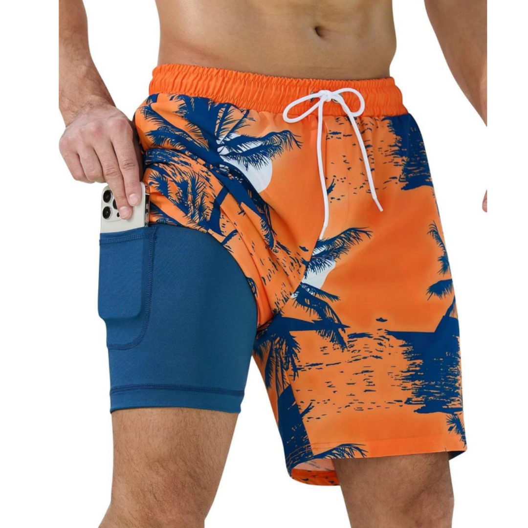 SILKWORLD Men's Swim Trunks Quick Dry Swimming Shorts with Compression Liner