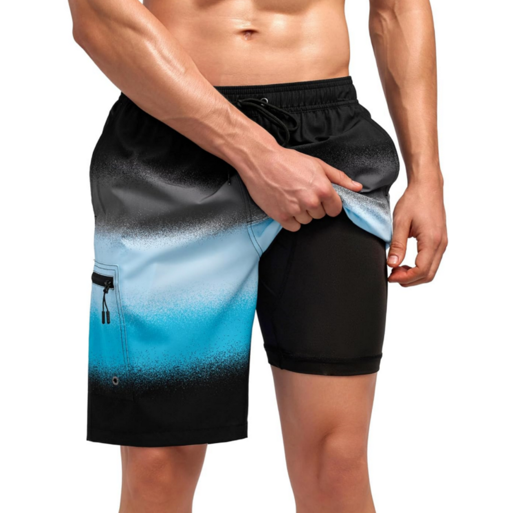 SILKWORLD Men's Swim Trunks with Compression Liner Zipper Cargo Pockets Bathing Suit