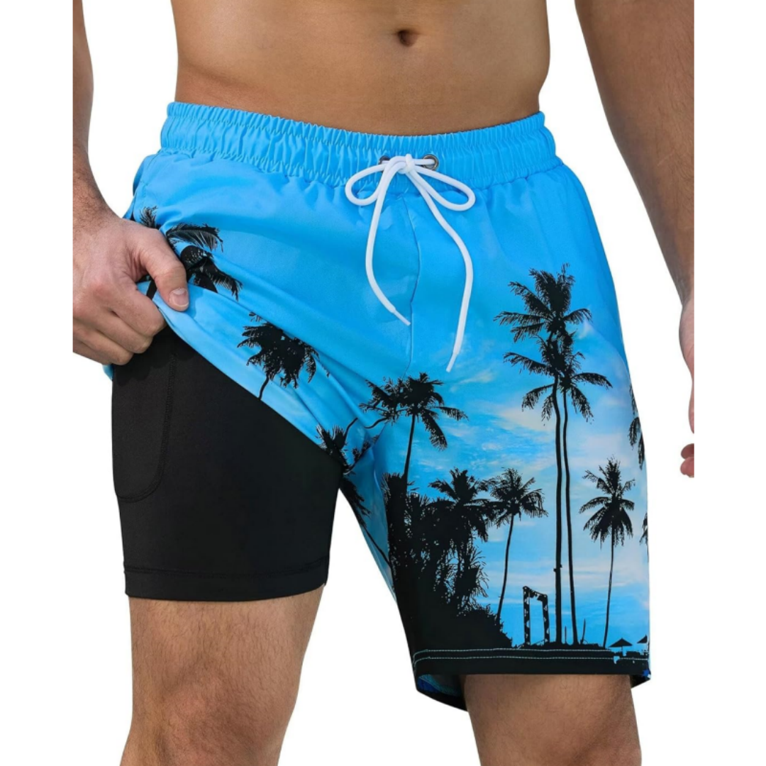 SILKWORLD Men's Swim Trunks Quick Dry Swimming Shorts with Compression Liner