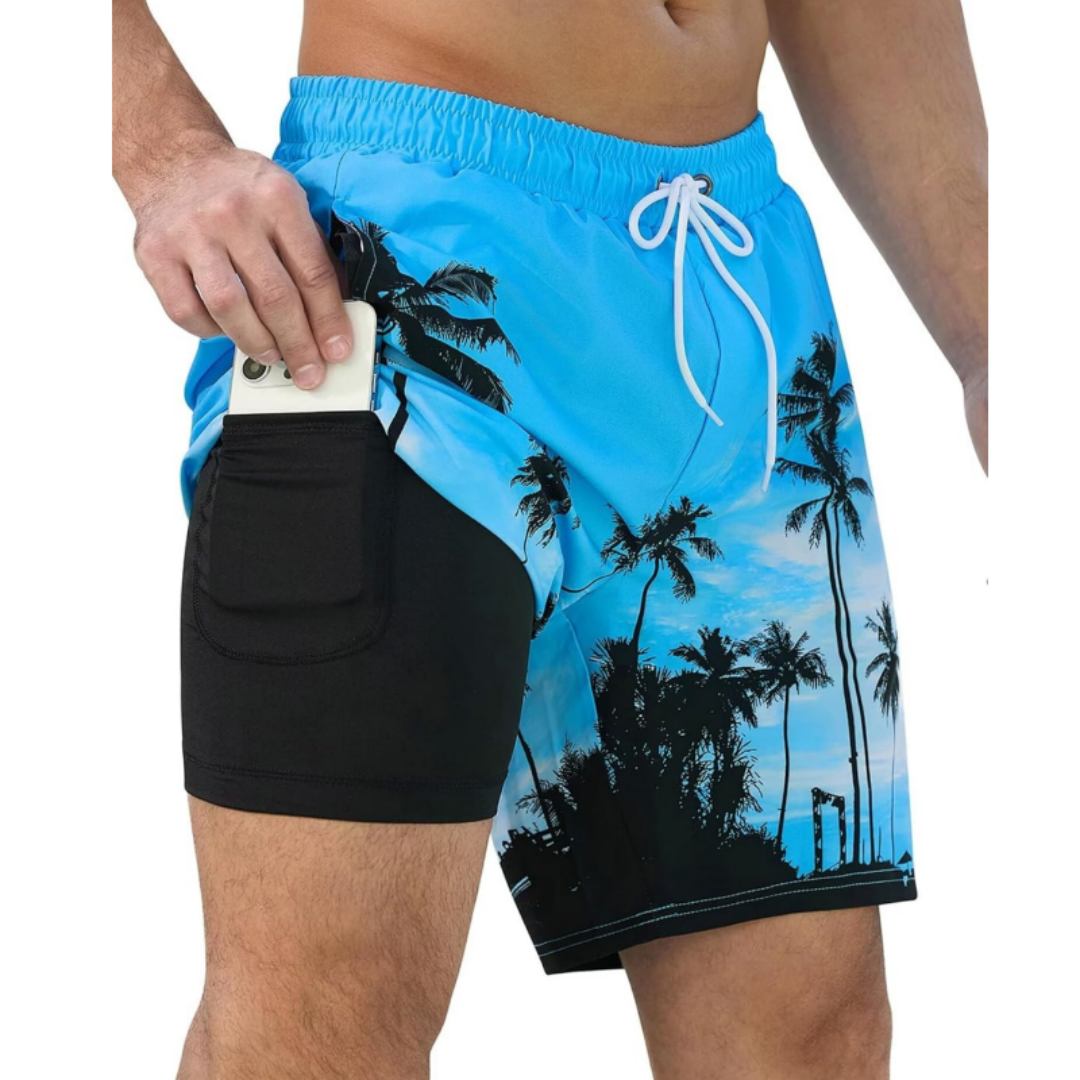 SILKWORLD Men's Swim Trunks Quick Dry Swimming Shorts with Compression Liner