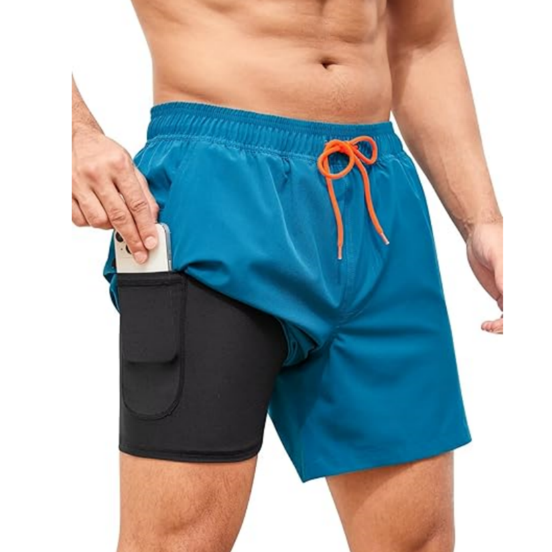 SILKWORLD Men's Swim Trunks with Compression Liner Quick Dry Bathing Suits