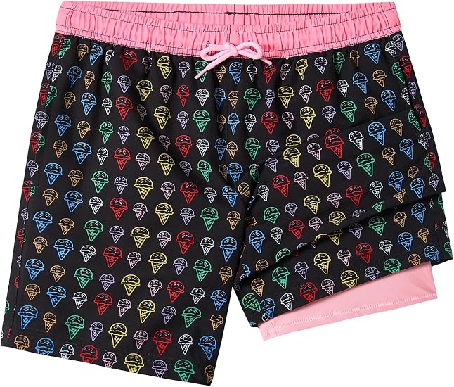 SILKWORLD Boys Swim Trunks with Compression Liner Quick Dry Bathing Suits