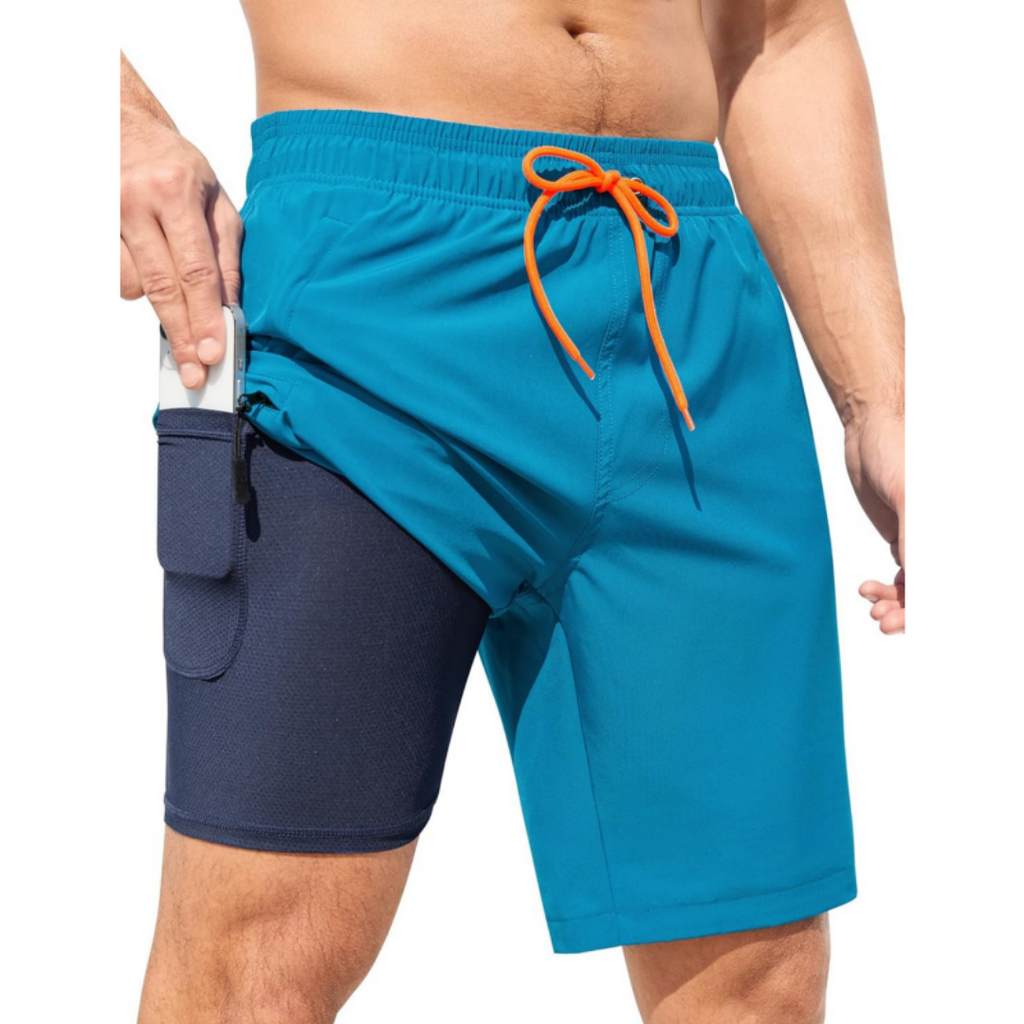 SILKWORLD Men's Swim Trunks with Compression Liner Quick Dry Suit Summer Beach