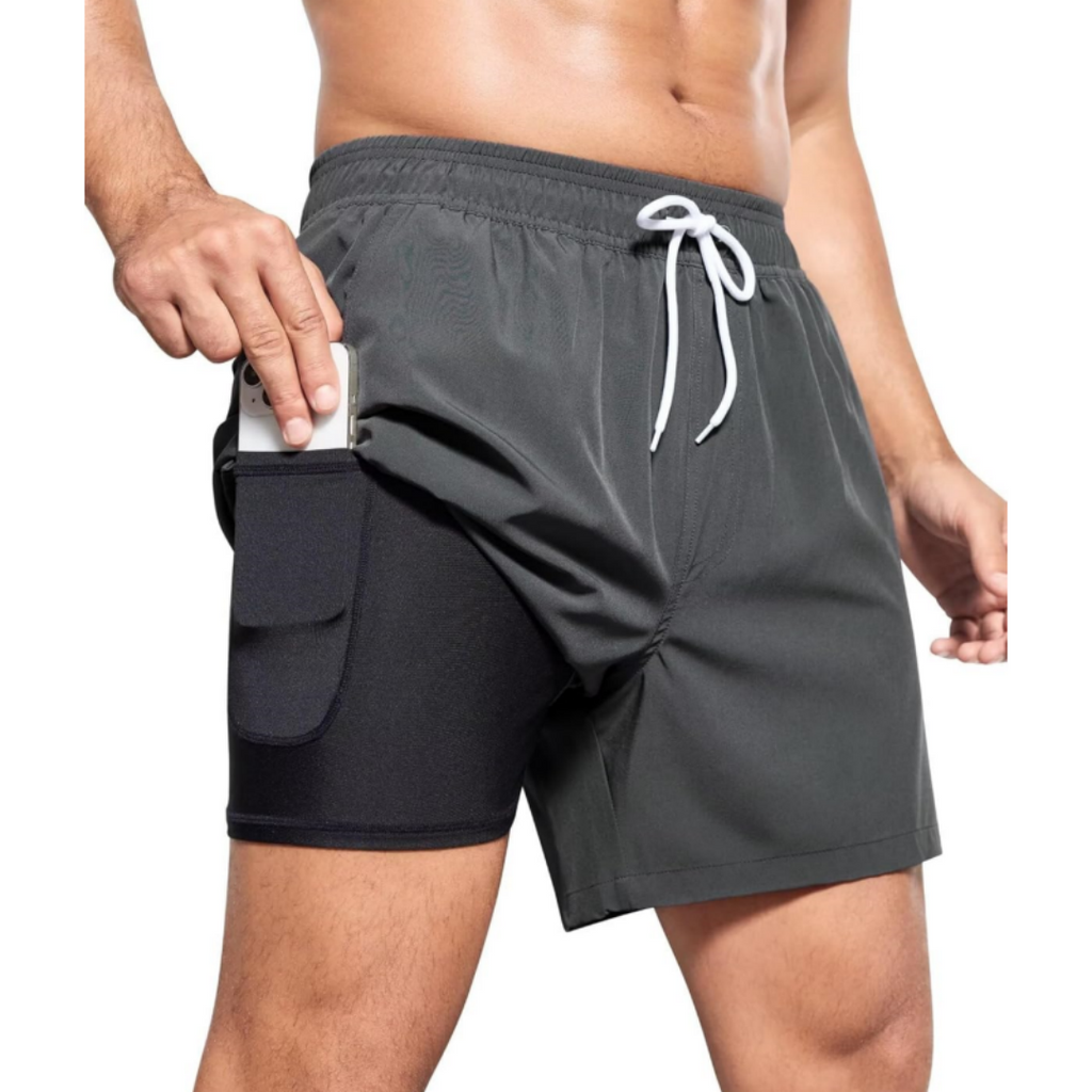 SILKWORLD Men's Swim Trunks with Compression Liner Quick Dry Bathing Suits