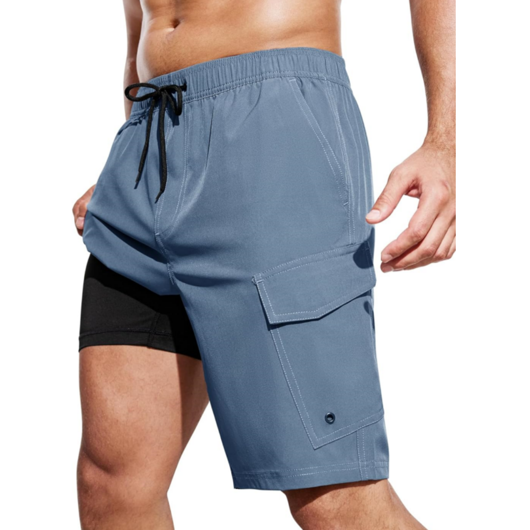 SILKWORLD Men's Swim Trunks with Compression Liner Bathing Suits Quick-Dry