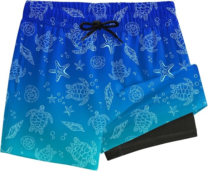 SILKWORLD Boys Swim Trunks with Compression Liner Quick Dry Bathing Suits