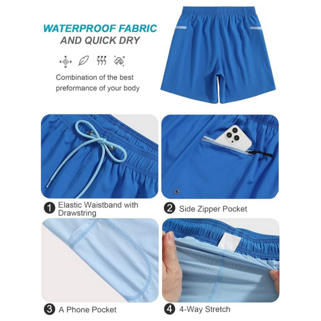 SILKWORLD Men's Swim Trunks with Compression Liner 7 Inch Quick-Dry Bathing Suit