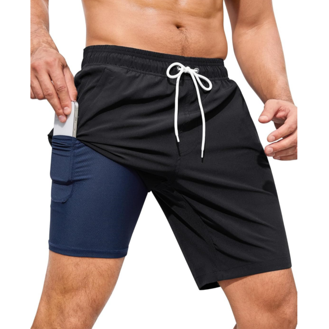 SILKWORLD Men's Swim Trunks with Compression Liner Quick Dry Suit Summer Beach