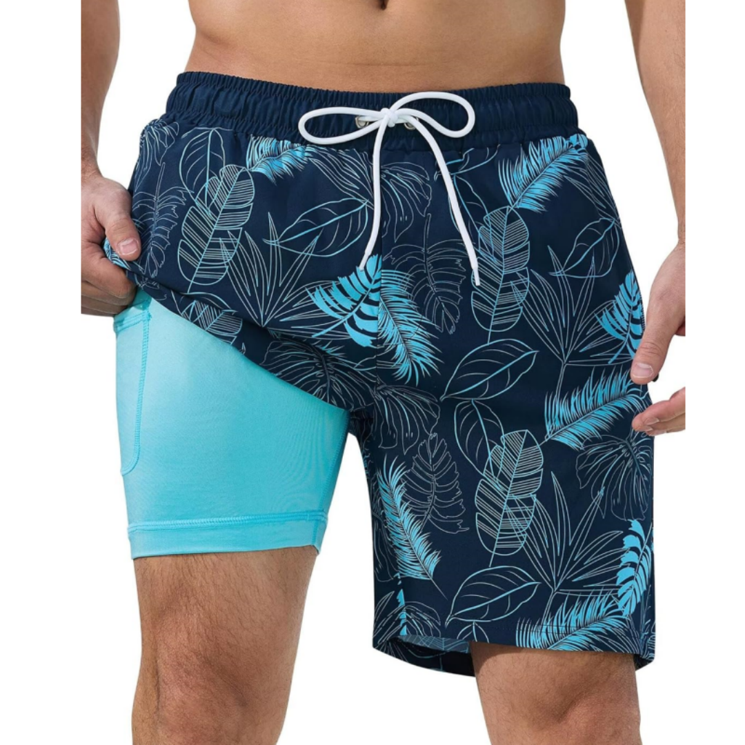 SILKWORLD Men's Swim Trunks Quick Dry Swimming Shorts with Compression Liner