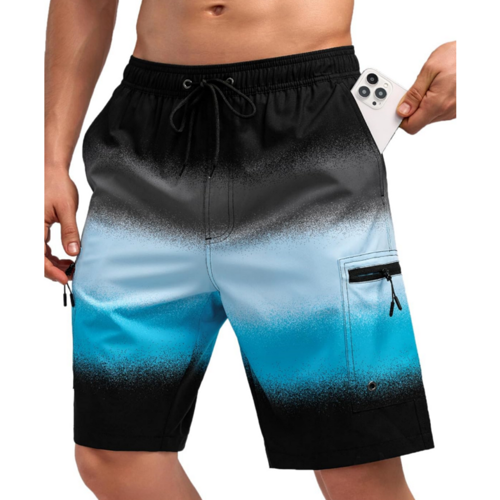 SILKWORLD Men's Swim Trunks with Compression Liner Zipper Cargo Pockets Bathing Suit