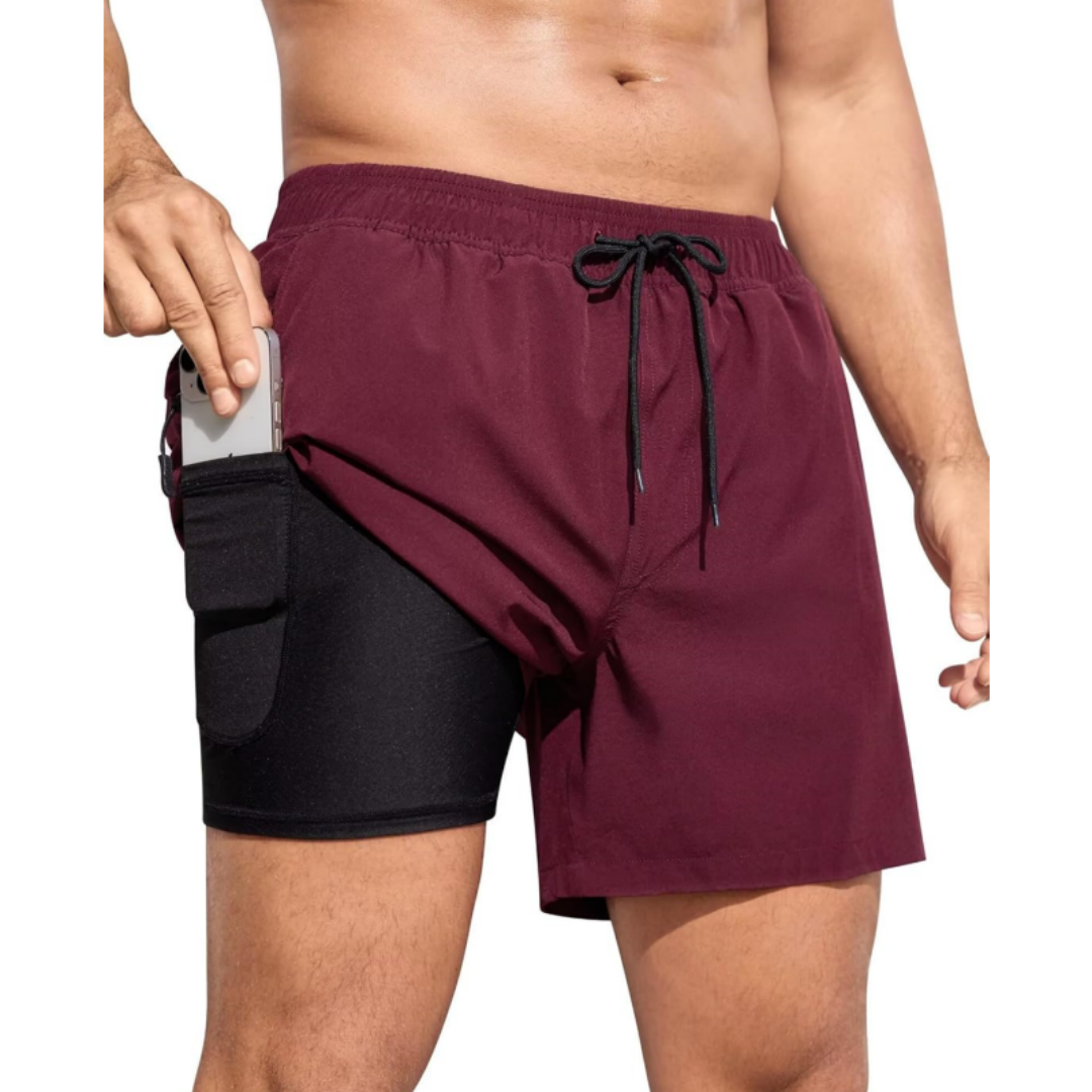 SILKWORLD Men's Swim Trunks with Compression Liner Quick Dry Bathing Suits