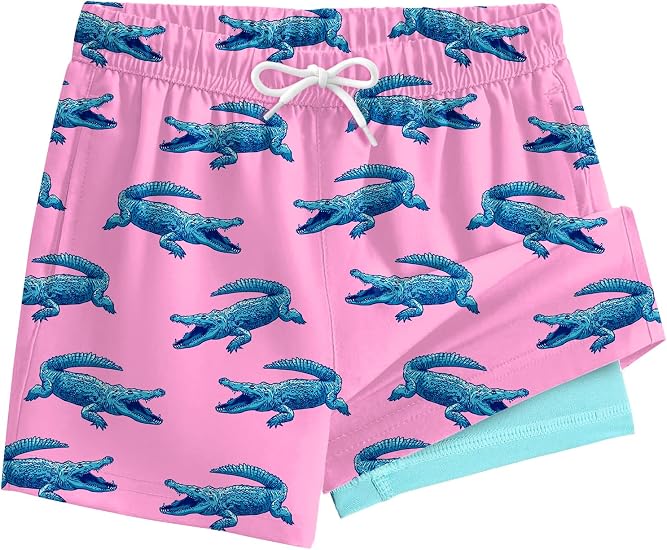 SILKWORLD Boys Swim Trunks with Compression Liner Quick Dry Bathing Suits
