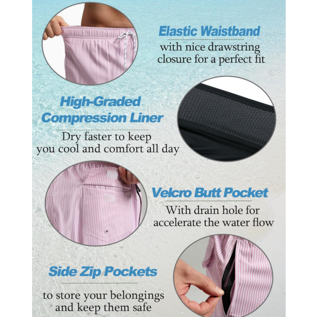 SILKWORLD Men's Swim Trunks with Compression Liner 2 in 1 Quick Dry Beach Shorts