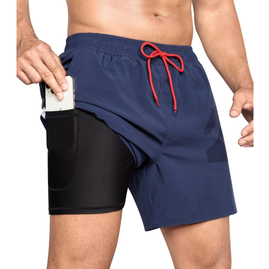 SILKWORLD Men's Swim Trunks with Compression Liner Quick Dry Bathing Suits