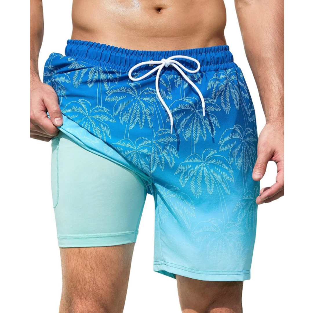 SILKWORLD Men's Swim Trunks Quick Dry Swimming Shorts with Compression Liner