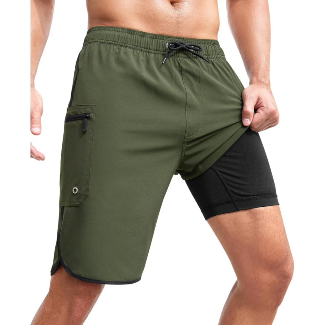 SILKWORLD Men's Swim Trunks with Compression Liner 9 Inch Suit 2 in 1 with Pockets