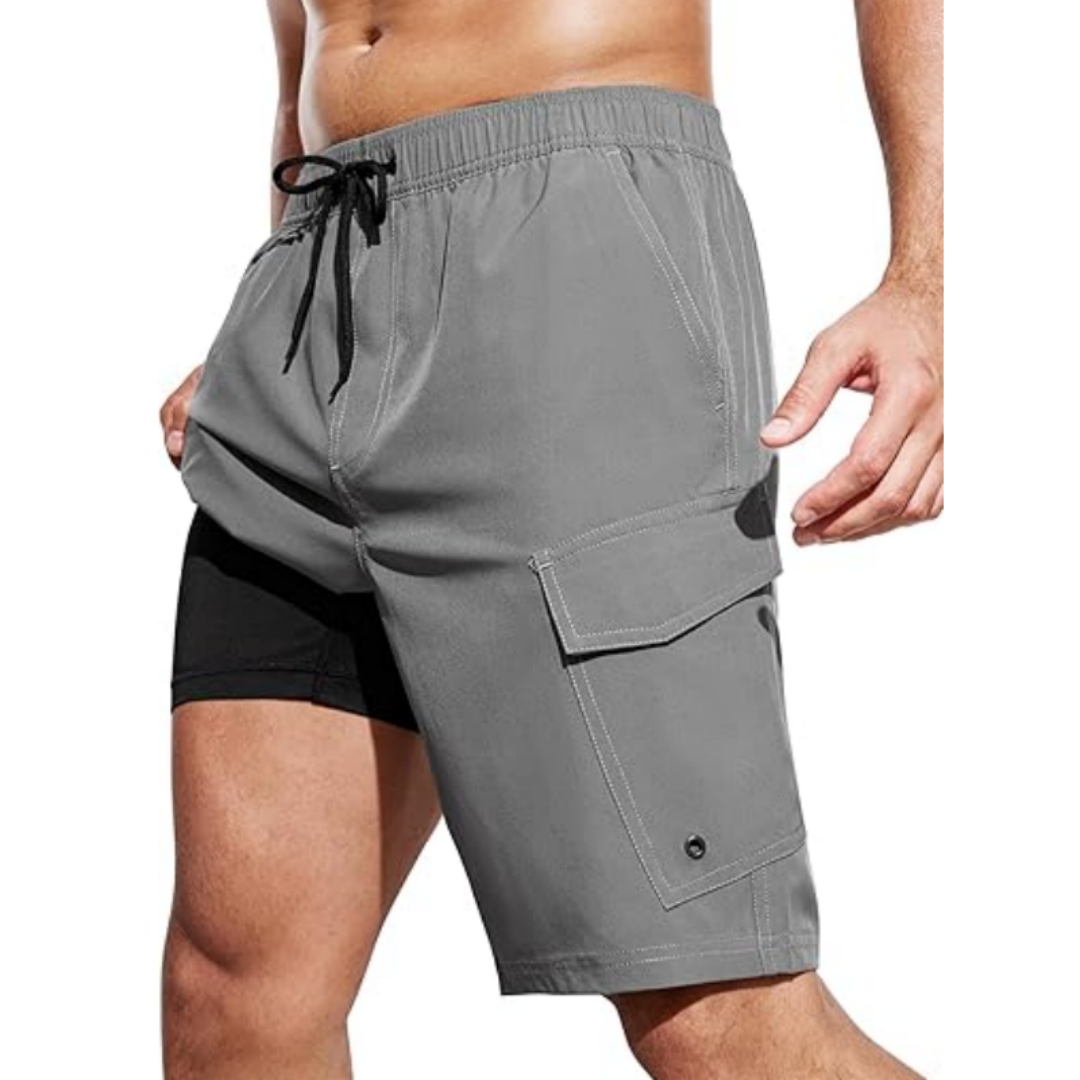 SILKWORLD Men's Swim Trunks with Compression Liner Bathing Suits Quick-Dry