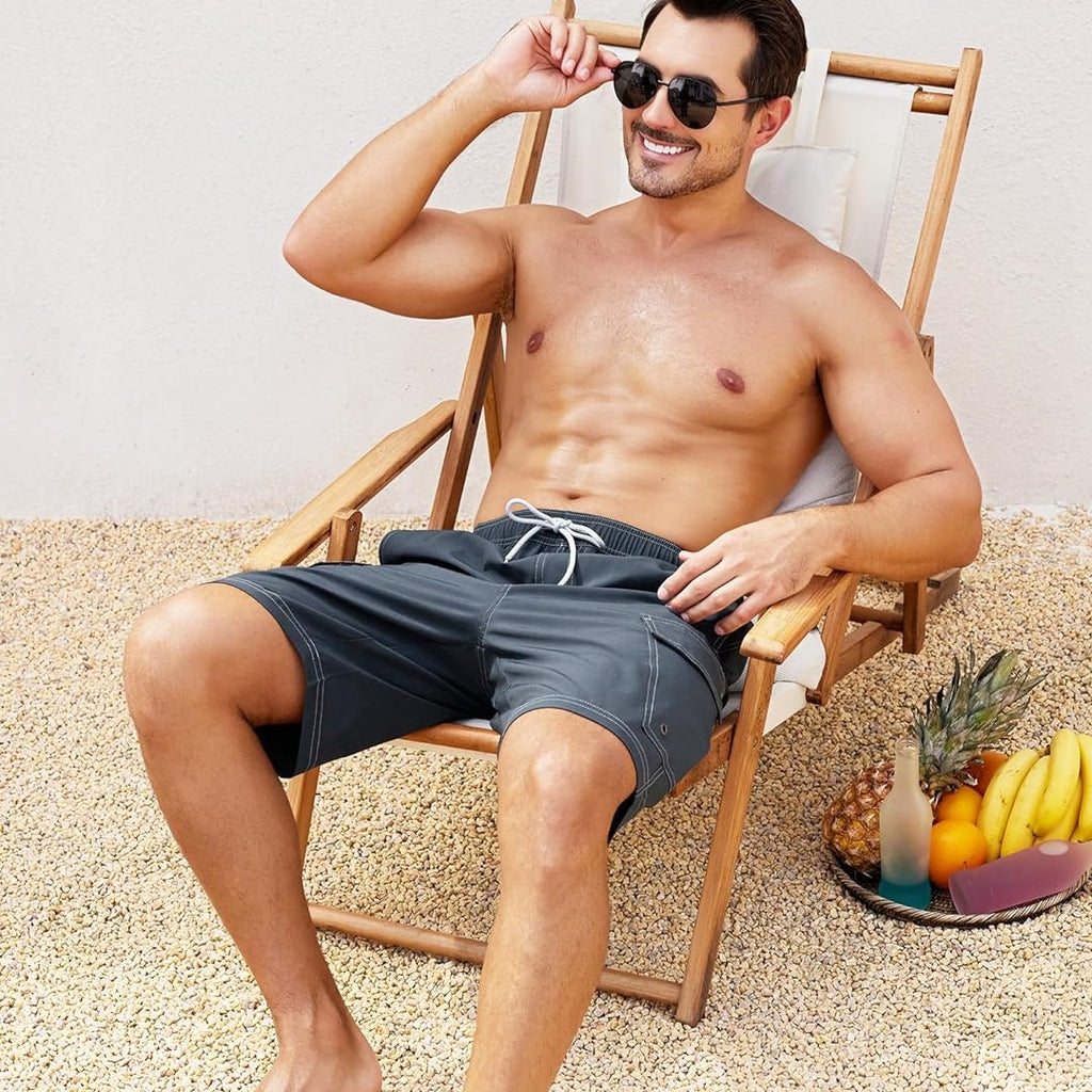 SILKWORLD Men's Swim Trunks with Compression Liner Bathing Suits Quick-Dry