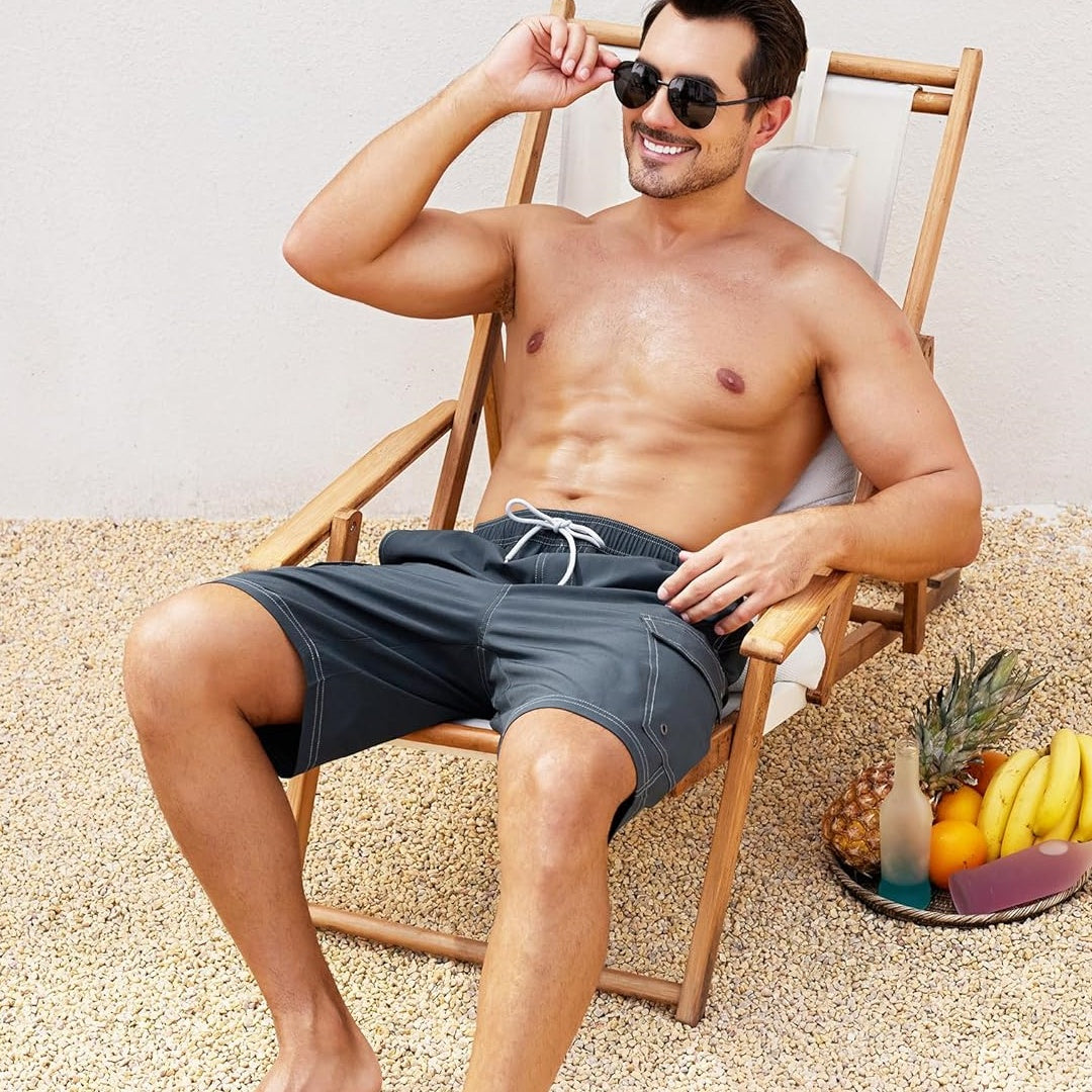 SILKWORLD Men's Swim Trunks with Compression Liner Bathing Suits Quick-Dry