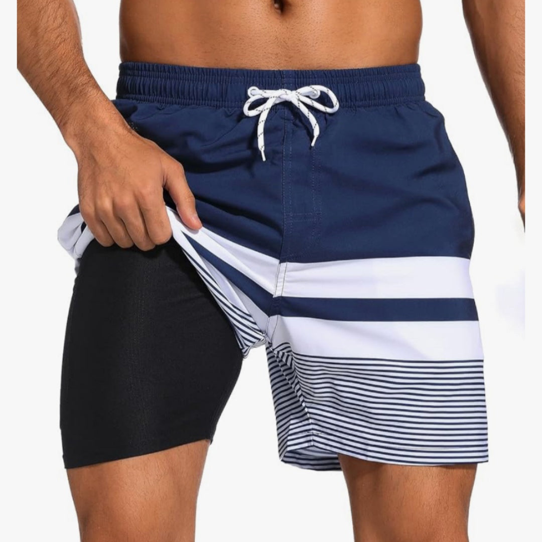 SILKWORLD Men's Swim Trunks with Compression Liner 2 in 1 Quick Dry Beach Shorts