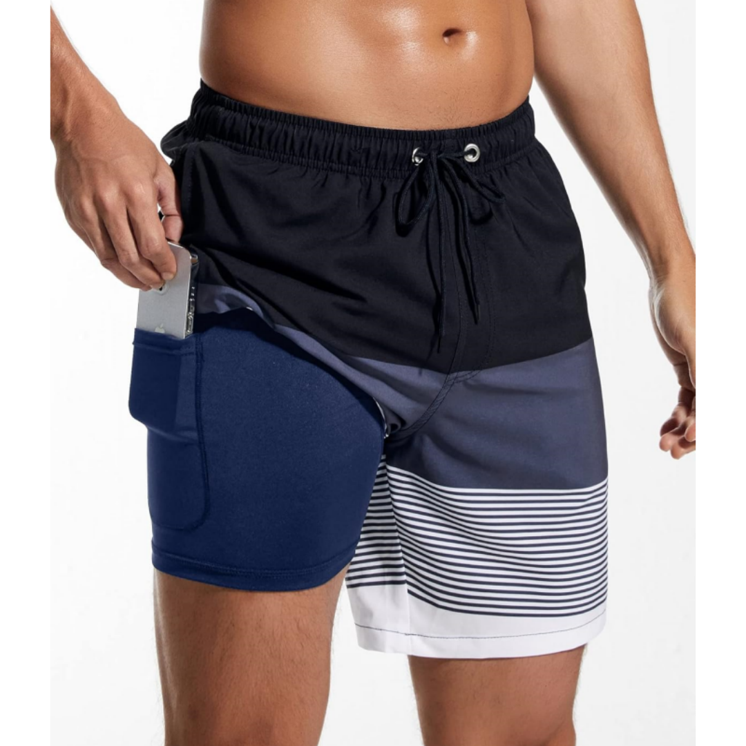 SILKWORLD Men's Swim Trunks Quick Dry Compression Liner 2 in 1 Shorts Swimsuit