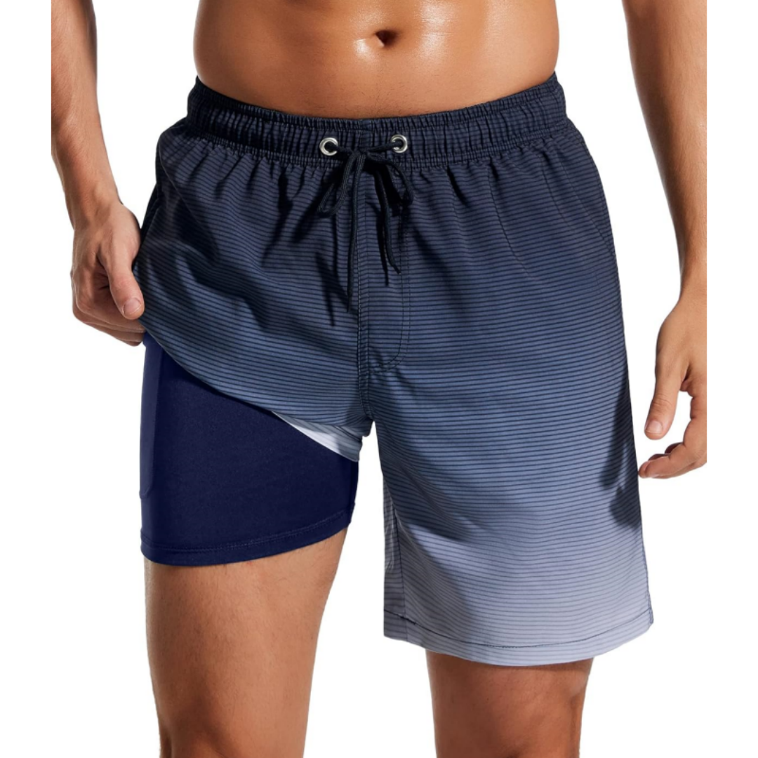 SILKWORLD Men's Swim Trunks Quick Dry Compression Liner 2 in 1 Shorts Swimsuit