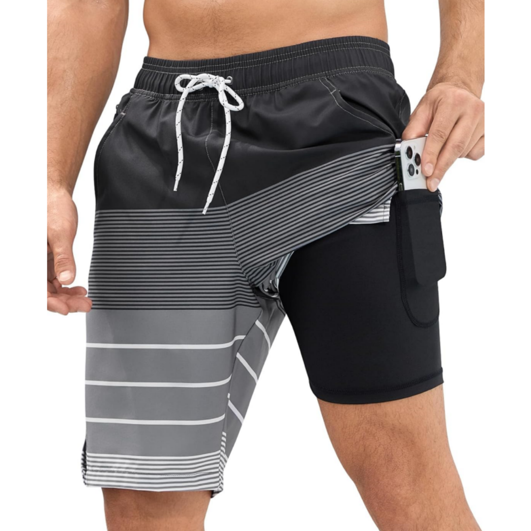 SILKWORLD Men's Swim Trunks with Compression Liner Quick Dry Bathing Suit