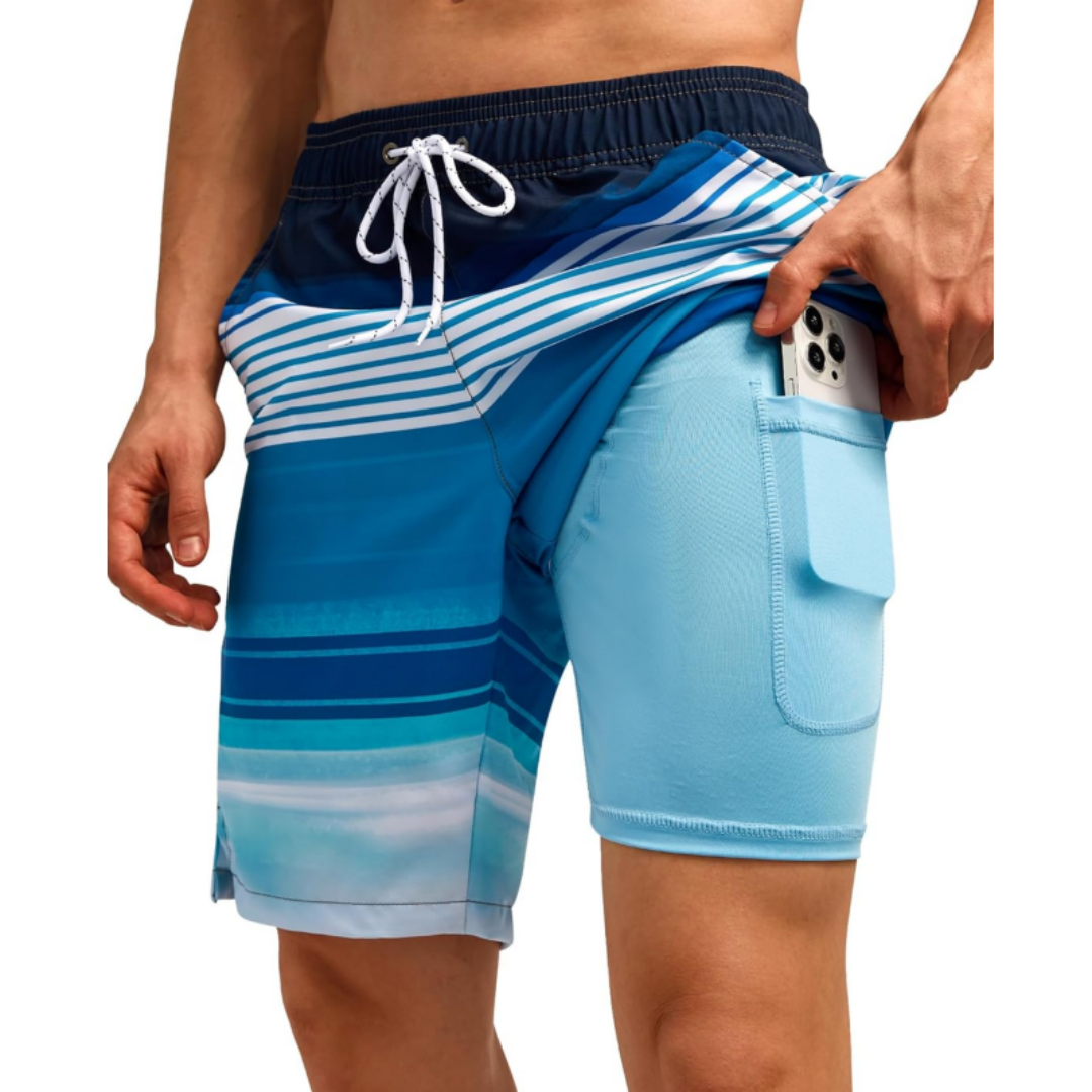 SILKWORLD Men's Swim Trunks with Compression Liner Quick Dry Bathing Suit