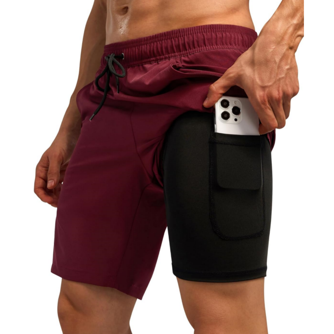 SILKWORLD Men's Swim Trunks with Compression Liner Quick Dry Bathing Suit